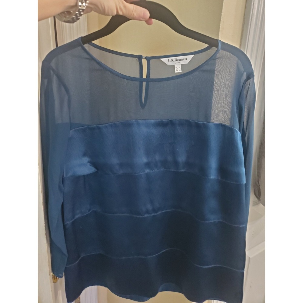 L.K. Bennett Silk Blouse Tirquoise Blue Novelty Shirt US 8 UK 12